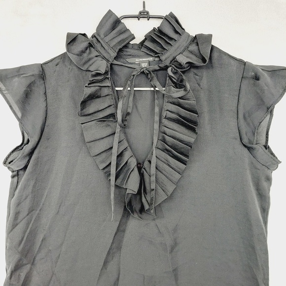 Club Monaco Black Ruffle Neck Sleeveless Blouse 6877 - Picture 3 of 7